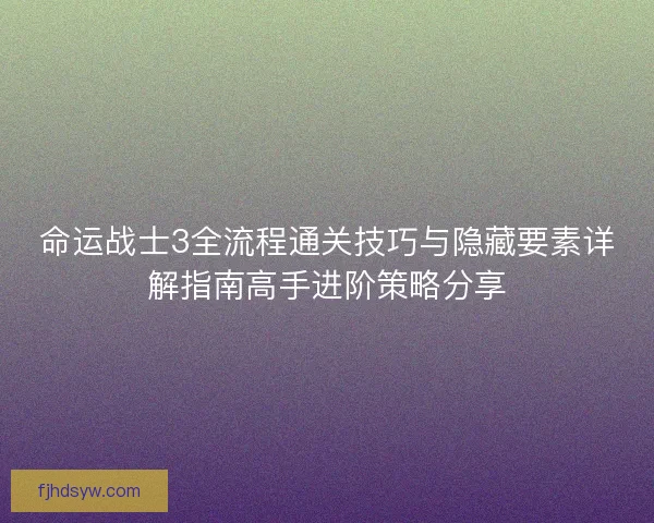 命运战士3全流程通关技巧与隐藏要素详解指南高手进阶策略分享